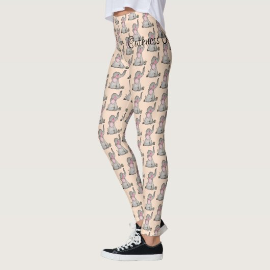 水彩可愛いベビーゾウ赤面&花 レギンス (左)