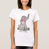 水彩可愛いベビーゾウ赤面&花 Tシャツ (正面)