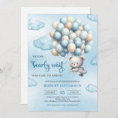 水彩可愛いベビーテディベア風船 招待状 (正面/裏面)