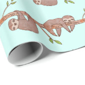 水彩可愛いベビーナマケモノの木柄 ラッピングペーパー (ロールコーナー)