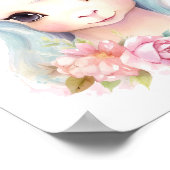 水彩可愛いベビーユニコーンポートレートキッズ子供部屋 ポスター (角)