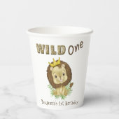 水彩可愛いベビーライオン – ワイルドワン1歳の誕生日 紙コップ (裏面)