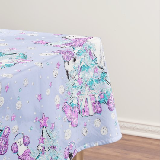 水彩可愛いホッキョクグマとペンギンのクリスマス テーブルクロス (インサイチュ)