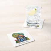 水彩可愛いホームスイートホームアート スクエアペーパーコースター (インサイチュ)