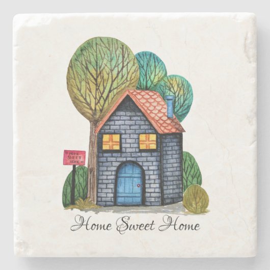 水彩可愛いホームスイートホームアート ストーンコースター (正面)