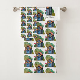 水彩可愛いホームスイートホームアート バスタオルセット