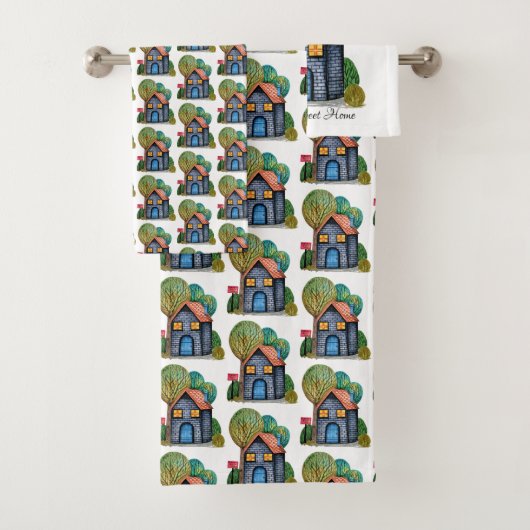 水彩可愛いホームスイートホームアート バスタオルセット (インサイチュ)