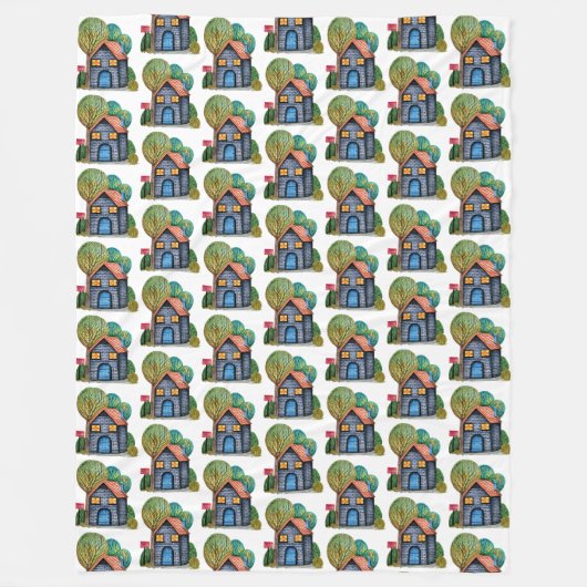 水彩可愛いホームスイートホームアート フリースブランケット (正面)