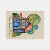 水彩可愛いホームスイートホームアート フリースブランケット (正面(横))