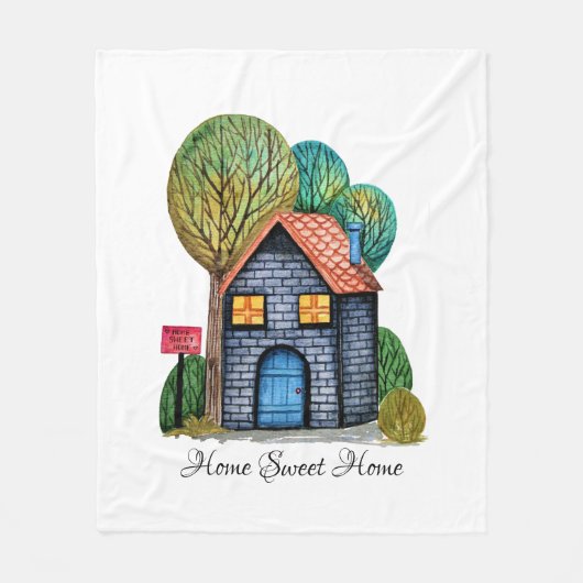 水彩可愛いホームスイートホームアート フリースブランケット (正面)