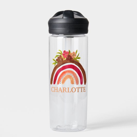 水彩可愛いボホパステルフローラモダンレインボー ウォーターボトル (正面)