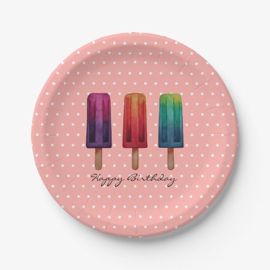 水彩可愛いポピュシクルアイスクリーム ペーパープレート (正面)