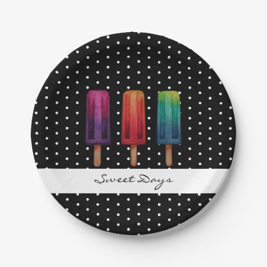 水彩可愛いポピュシクルアイスクリーム ペーパープレート (正面)