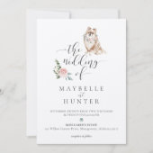 水彩可愛いポメラニア犬ペット&フローラピンクローズ 招待状 (正面)