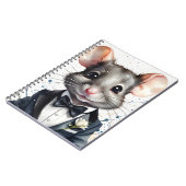 水彩可愛いマウスタキシード黒弓タイフラワー ノートブック (左側)