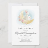 水彩可愛いママうさぎ赤ちゃんシャワー 招待状 (正面)