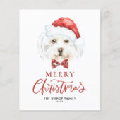 水彩可愛いマルチーズサンタメリークリスマスカード (正面)