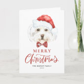 水彩可愛いマルチーズサンタメリークリスマス シーズンカード (正面)
