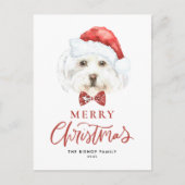 水彩可愛いマルチーズサンタメリークリスマス シーズンポストカード (正面)