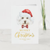 水彩可愛いマルチーズサンタメリークリスマス 箔シーズンカード (正面)