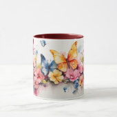 水彩可愛いマルーン蝶の花マグ マグカップ (中央)