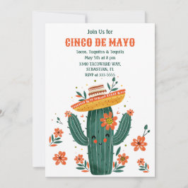 水彩可愛いメキシコサボテンCinco de Mayo 招待状