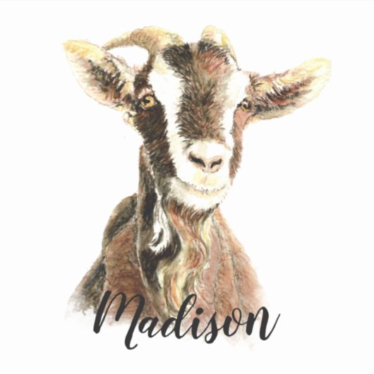 水彩可愛いヤギ牧場動物名前をカスタムする シール (正面)