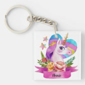 水彩可愛いユニコーンハート名前をカスタムする キーホルダー (正面)