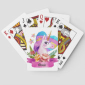 水彩可愛いユニコーンハート名前をカスタムする トランプ (裏面)