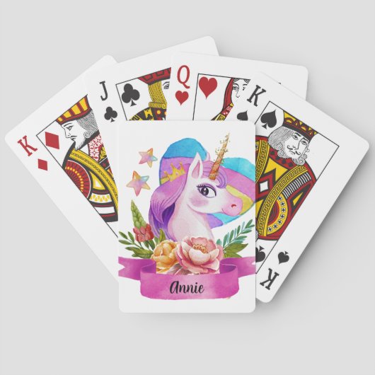 水彩可愛いユニコーンハート名前をカスタムする トランプ (裏面)