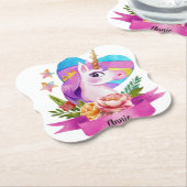 水彩可愛いユニコーンハート名前をカスタムする ペーパーコースター (アングル)