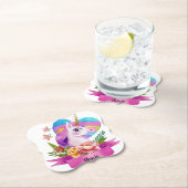 水彩可愛いユニコーンハート名前をカスタムする ペーパーコースター (インサイチュ)