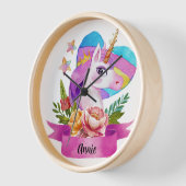 水彩可愛いユニコーンハート名前をカスタムする 壁時計 (傾斜)