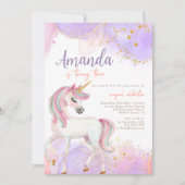 水彩可愛いユニコーンパープル誕生日 招待状 (正面)