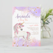 水彩可愛いユニコーンパープル誕生日 招待状 (スタンド正面)