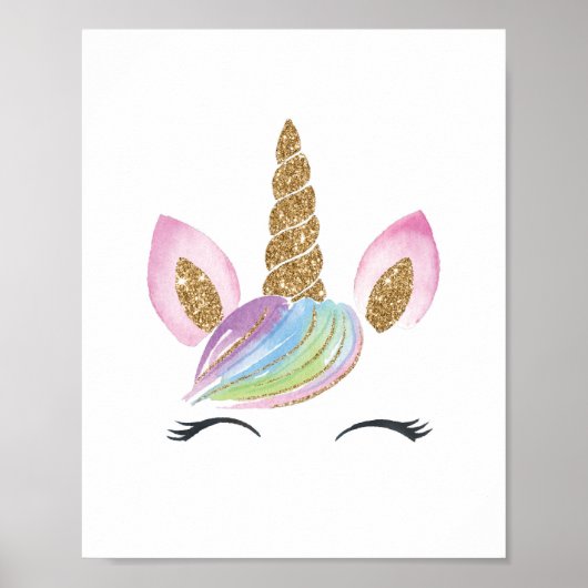 水彩可愛いユニコーン子供部屋ウォールデコールガール ポスター (正面)