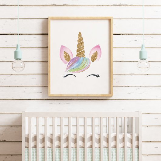 水彩可愛いユニコーン子供部屋ウォールデコールガール ポスター