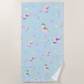 水彩可愛いユニコーン虹の星模様 ビーチタオル (正面)