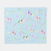 水彩可愛いユニコーン虹の星模様 フリースブランケット (正面(横))