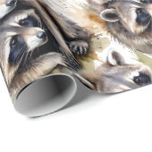 水彩可愛いラクーン動物の野生動物自然 ラッピングペーパー (ロールコーナー)