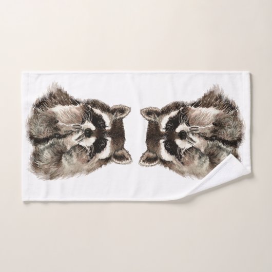 水彩可愛いラクーン吹のキス動物おもしろい ハンドタオル (ハンドタオル)