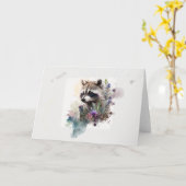 水彩可愛いラクーン春の花 カード (黄色い花)