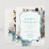 水彩可愛いラクーン春の花 招待状 (正面/裏面)