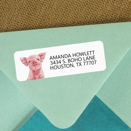 水彩可愛いリトルピグ差出人住所 ラベル