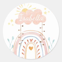 水彩可愛いレインボーキッズラベル ラウンドシール