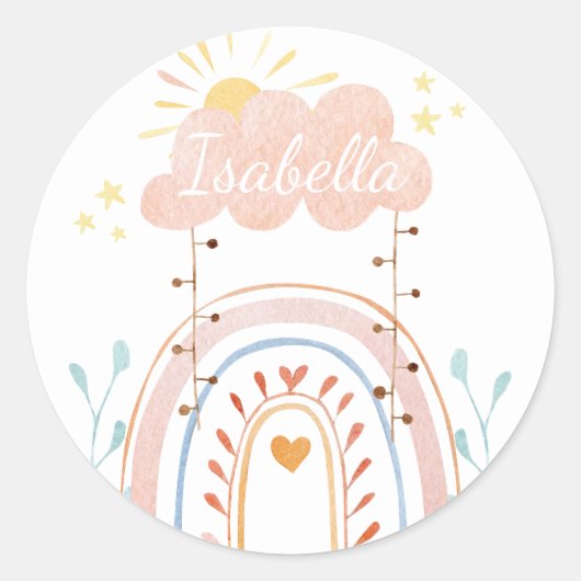 水彩可愛いレインボーキッズラベル ラウンドシール (正面)