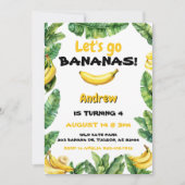 水彩可愛いレッツゴーバナナス誕生日 招待状 (正面)