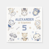 水彩可愛いロボット子供の誕生日パーティー スタンダードカクテルナプキン (正面)