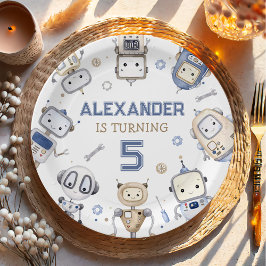 水彩可愛いロボット子供の誕生日パーティー ペーパープレート