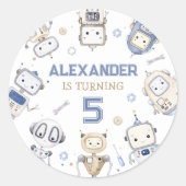 水彩可愛いロボット子供の誕生日パーティー ラウンドシール (正面)